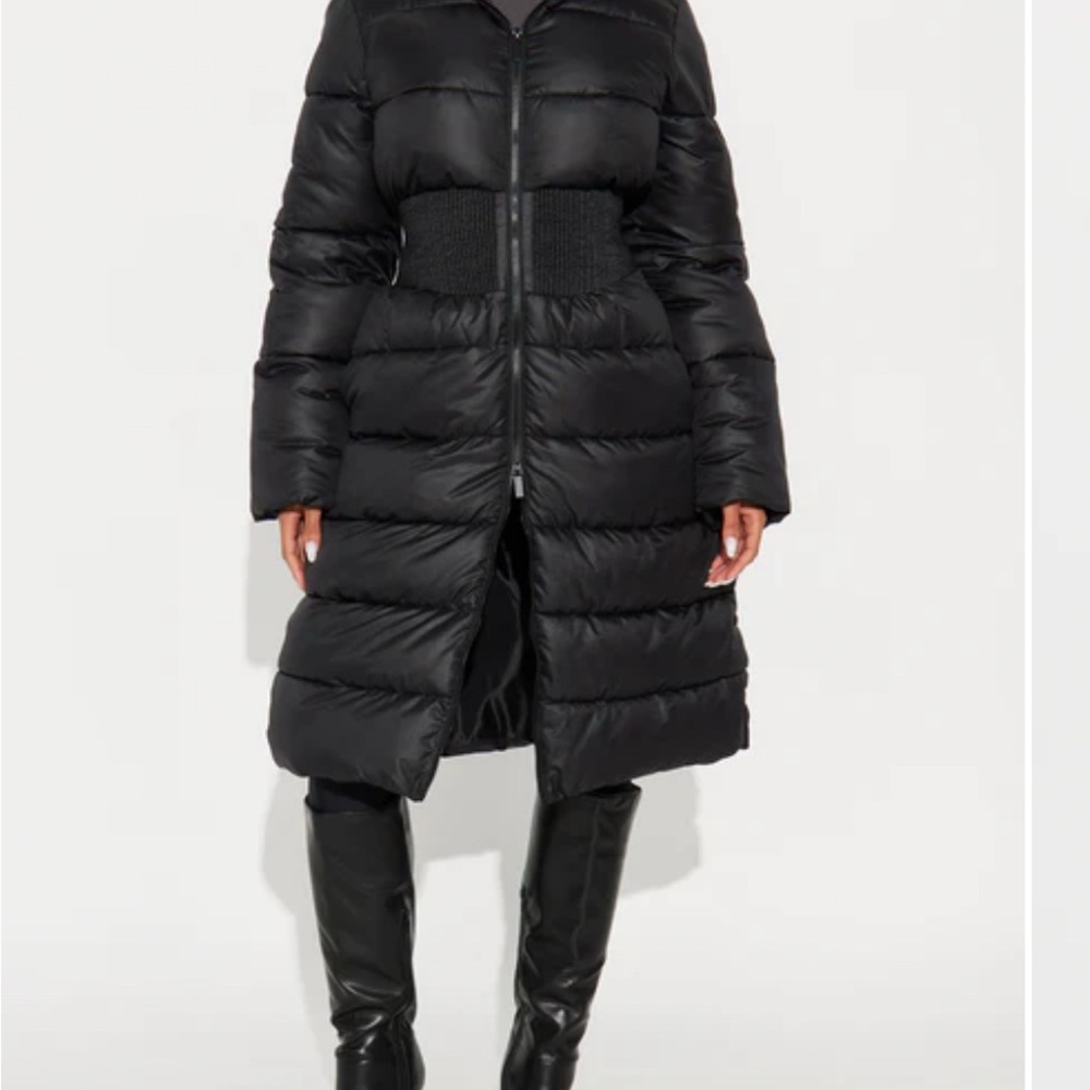 ISO Fashion Nova Tanya Puffer Smocked Waist Coat MIDI Maxi L XL
